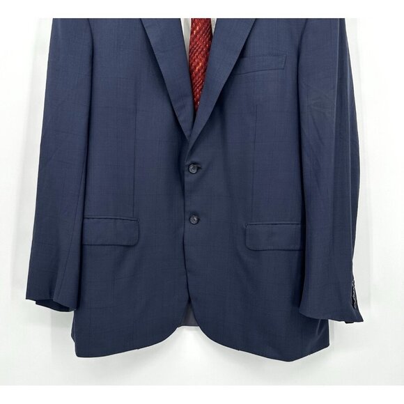 jacket blazer sport coat super 200s 100% wool windowpane blue 46L - Picture 7 of 9